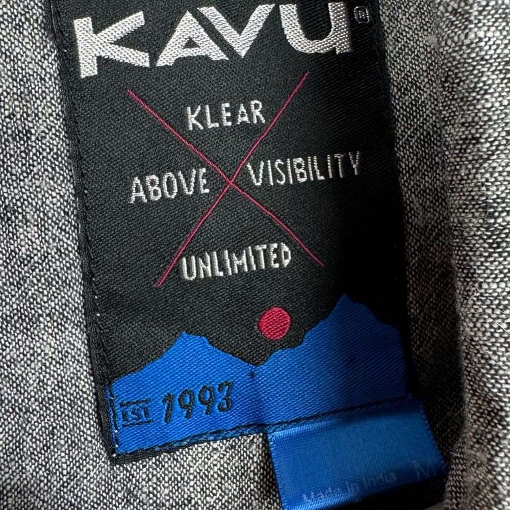 Kavu Men's Gray Heathered Black Cotton Linen Blend Button Up Short Sleeve shirt - Picture 4 of 5